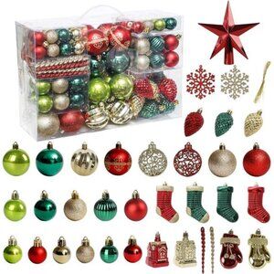 Christmas Tree Ornament, 132pcs Christmas Tree Decoration Set Red Green Gold